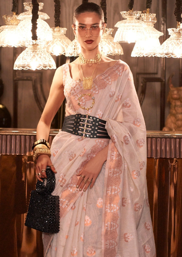 White Elegant Bollywood Cotton Silk Saree with Tassel Detailing