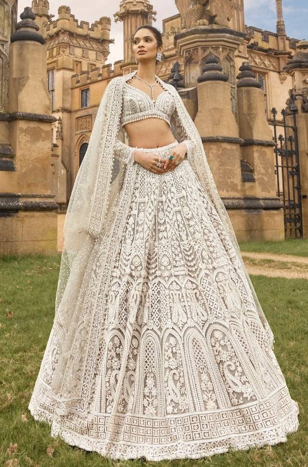 White Embellished Net Lehenga Set