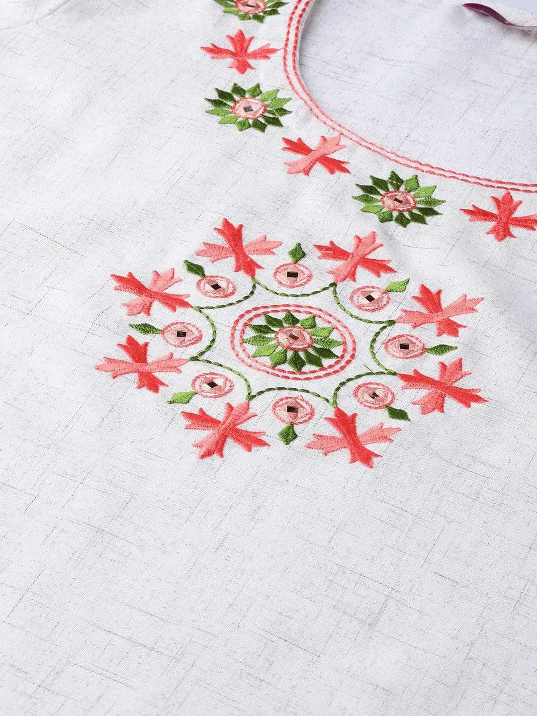 Anouk White Embroidered Cotton Kurta