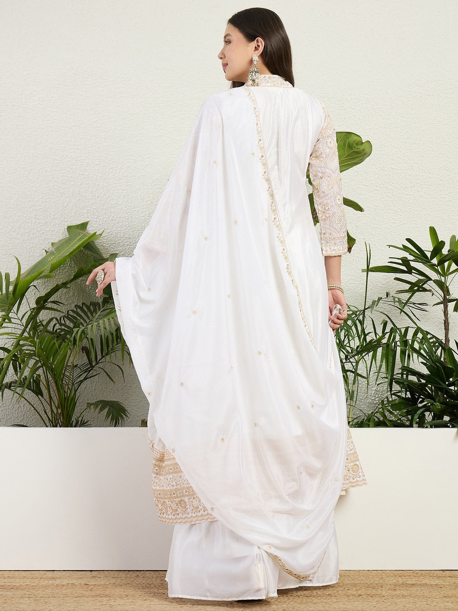 White Graceful Chinon Lehenga Set