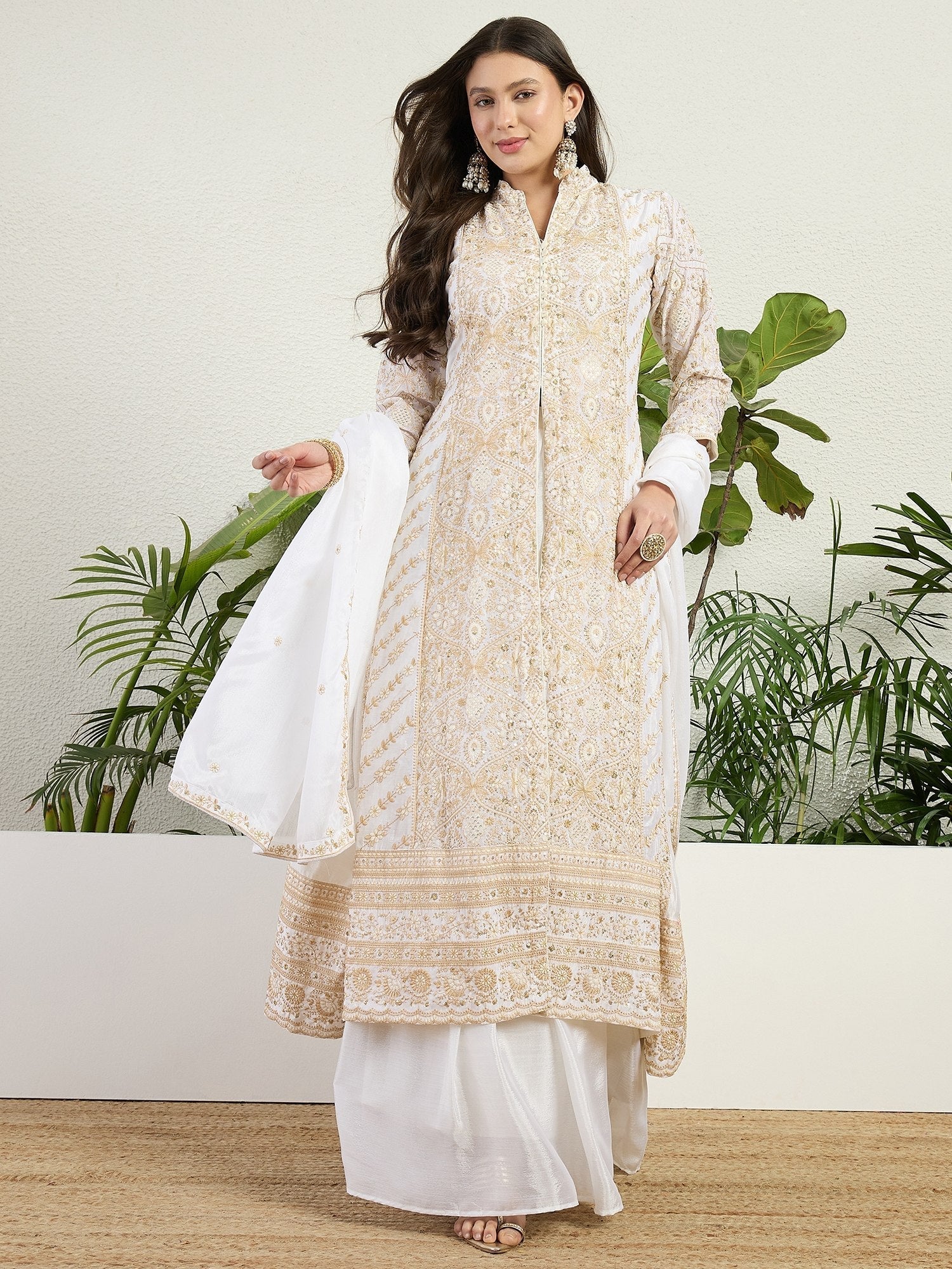 White Graceful Chinon Lehenga Set