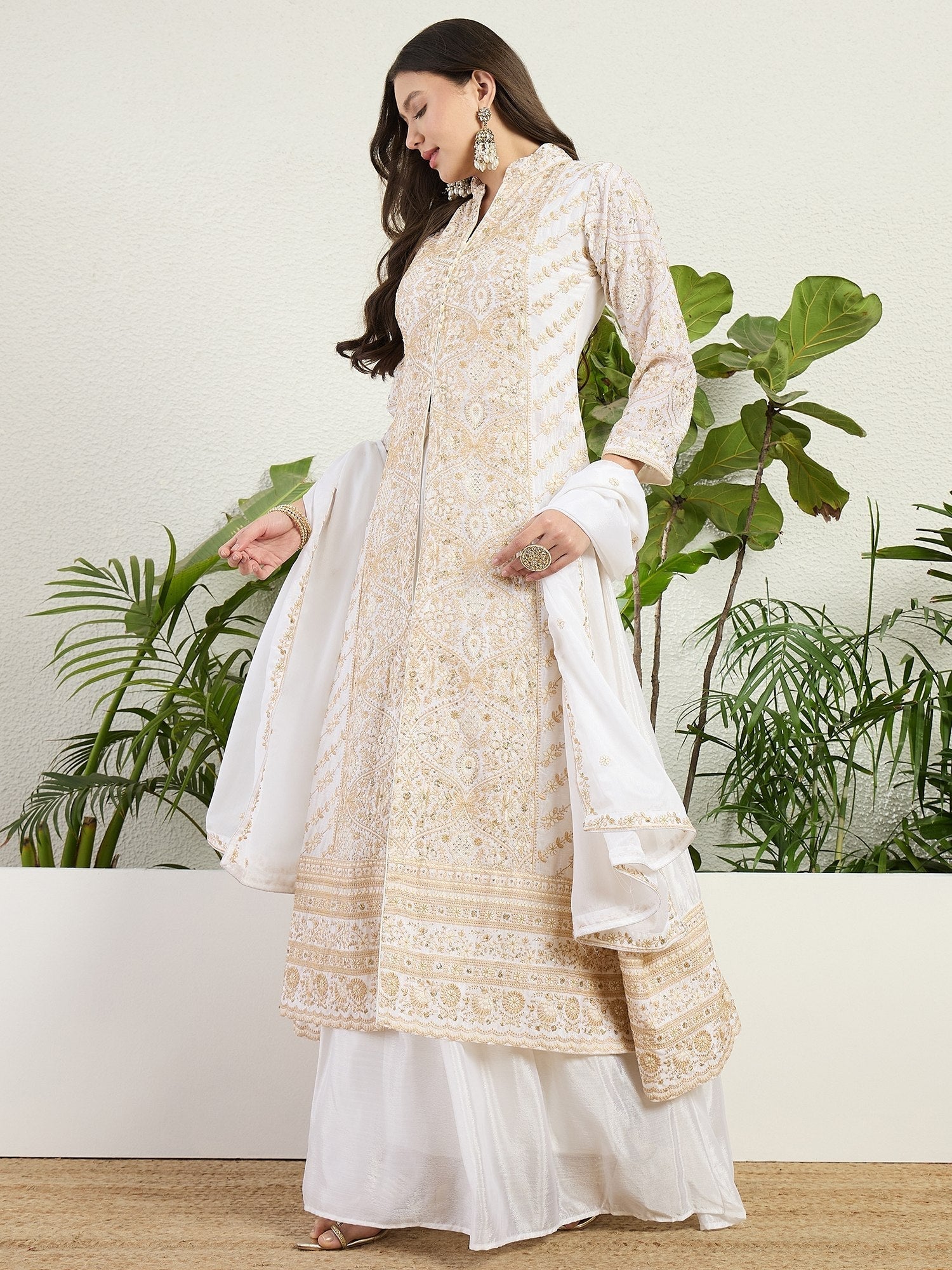 White Graceful Chinon Lehenga Set