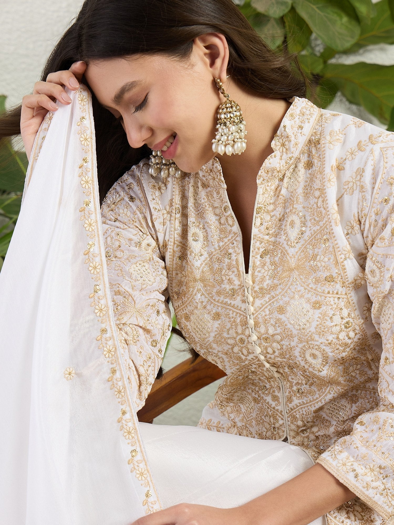 White Graceful Chinon Lehenga Set