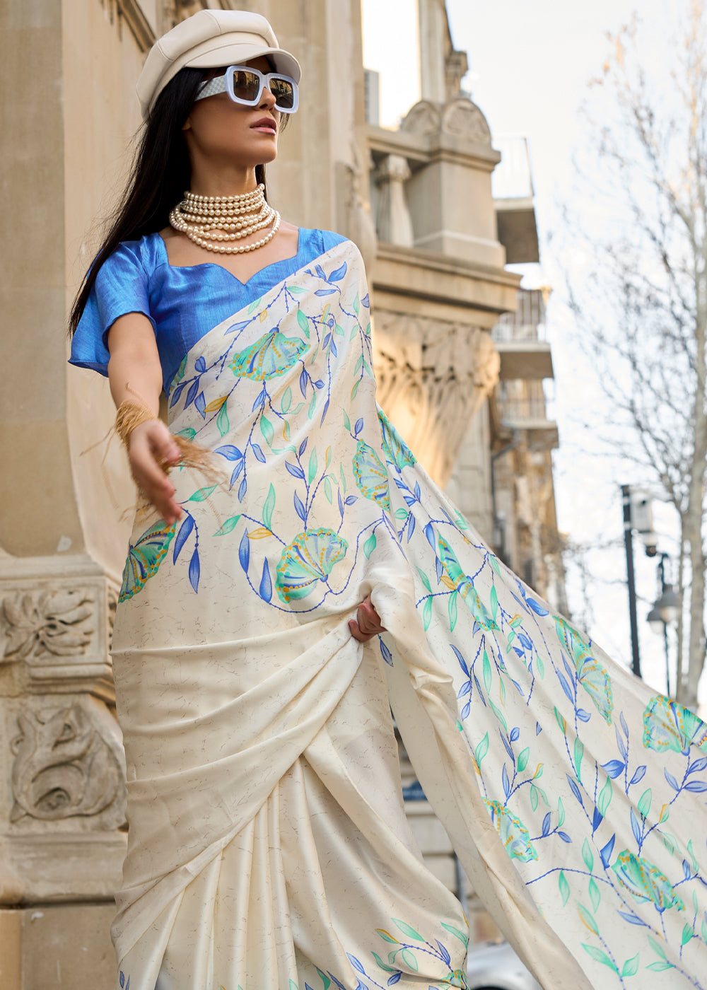 White Luxurious Satin Crepe Saree – Elegance with a Graceful Drape