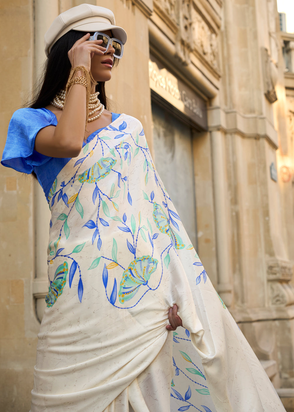 White Luxurious Satin Crepe Saree – Elegance with a Graceful Drape
