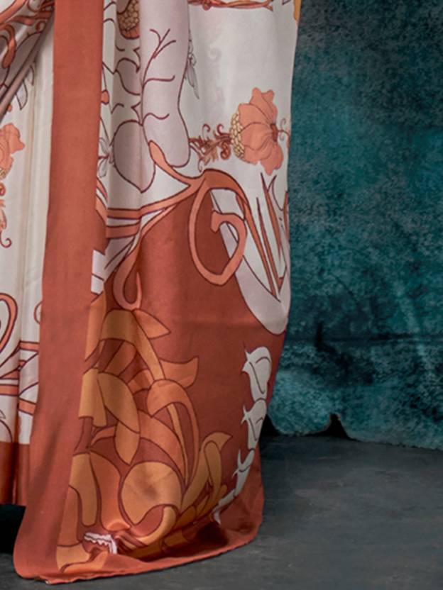 White Printed Chanderi Crepe Saree with Unstitched Blouse