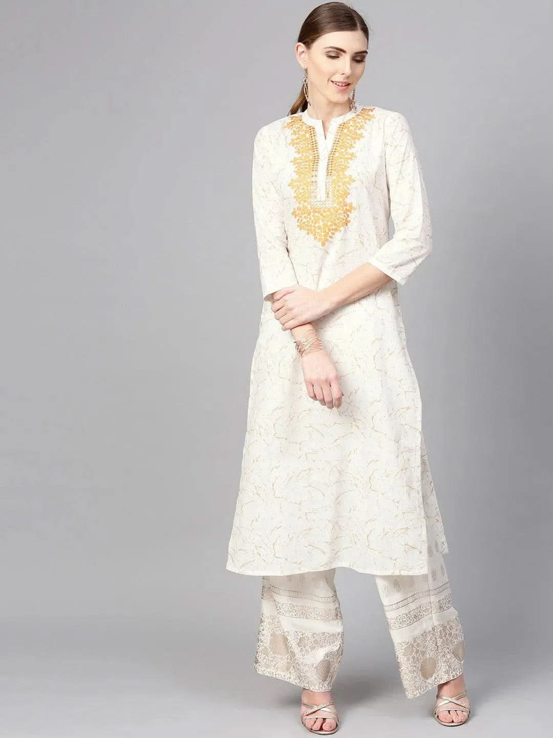Anouk White Printed Cotton Kurta