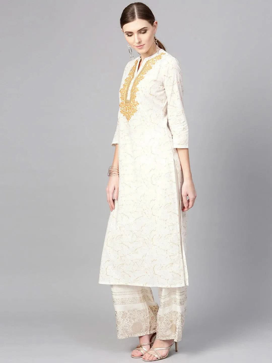 Anouk White Printed Cotton Kurta