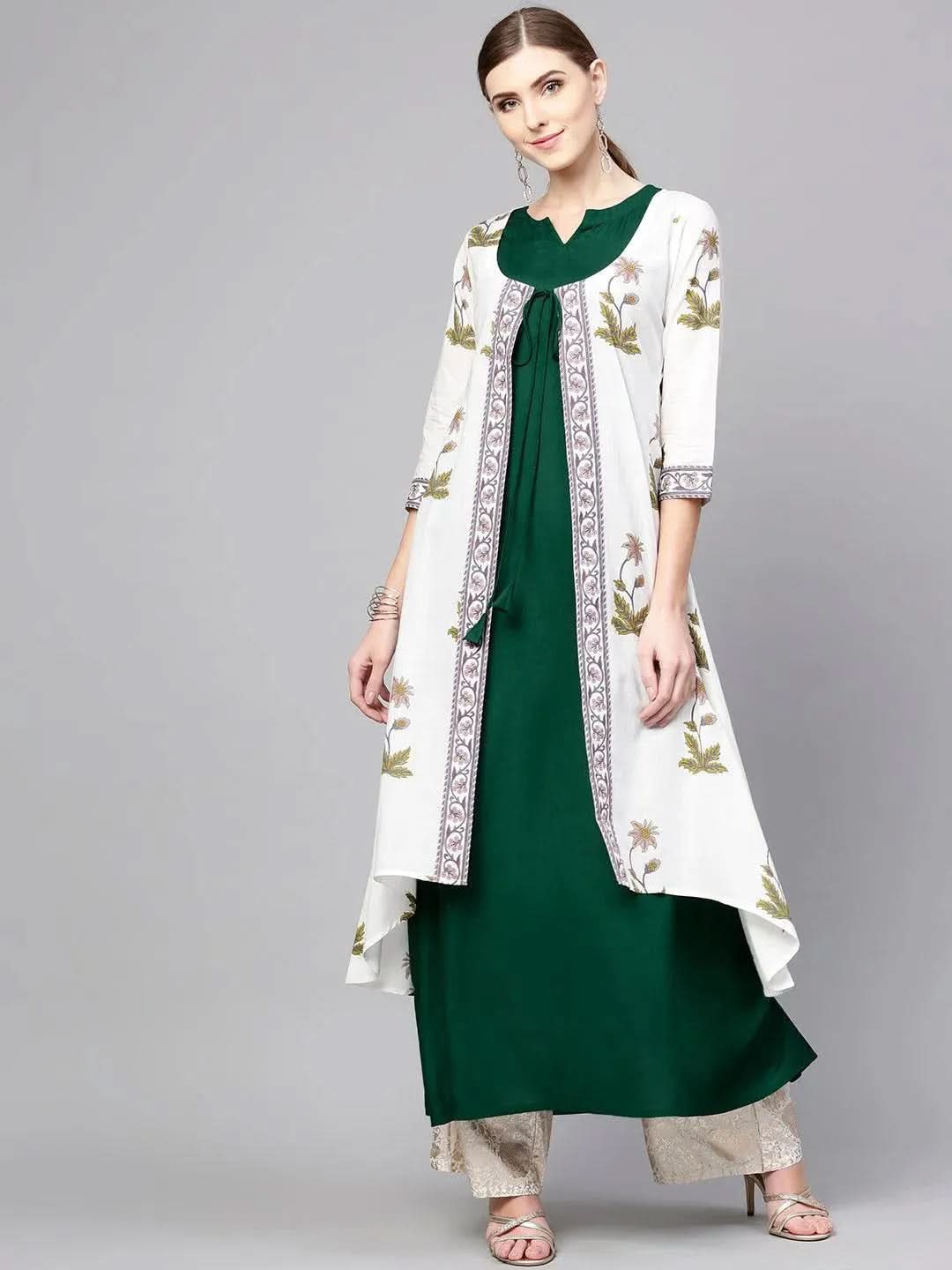Anouk White Printed Cotton Kurta With Jacket