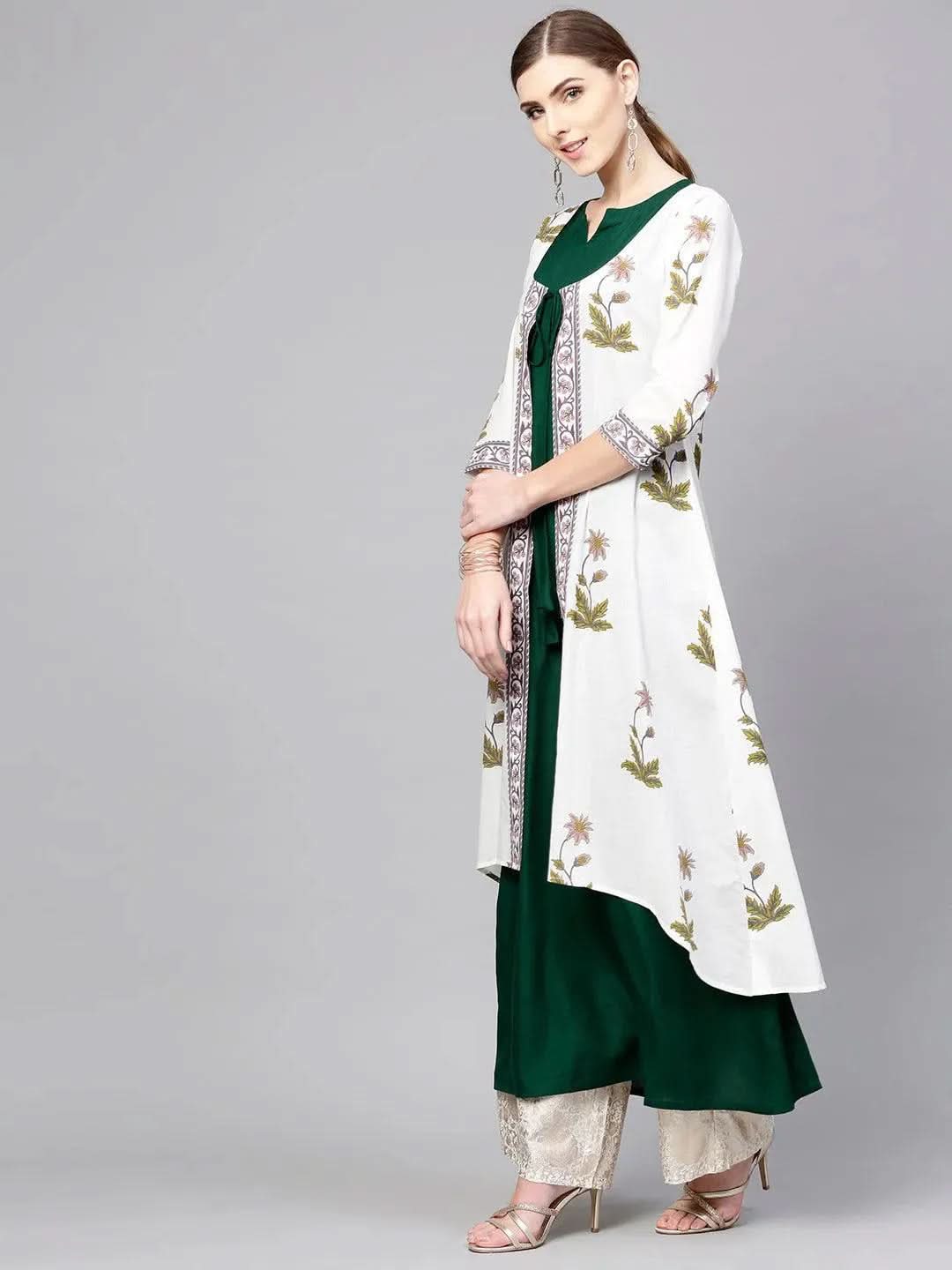 Anouk White Printed Cotton Kurta With Jacket