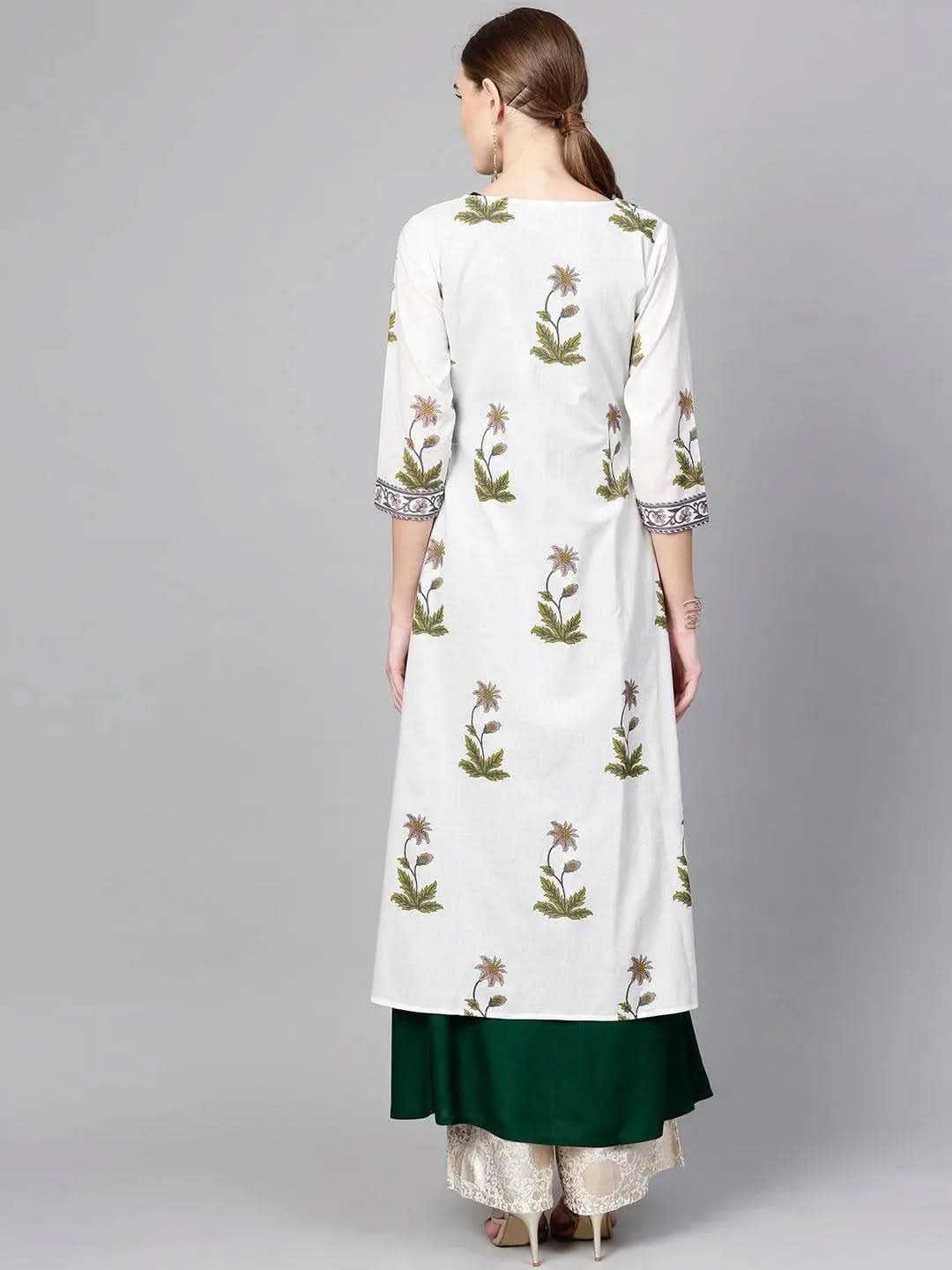 Anouk White Printed Cotton Kurta With Jacket