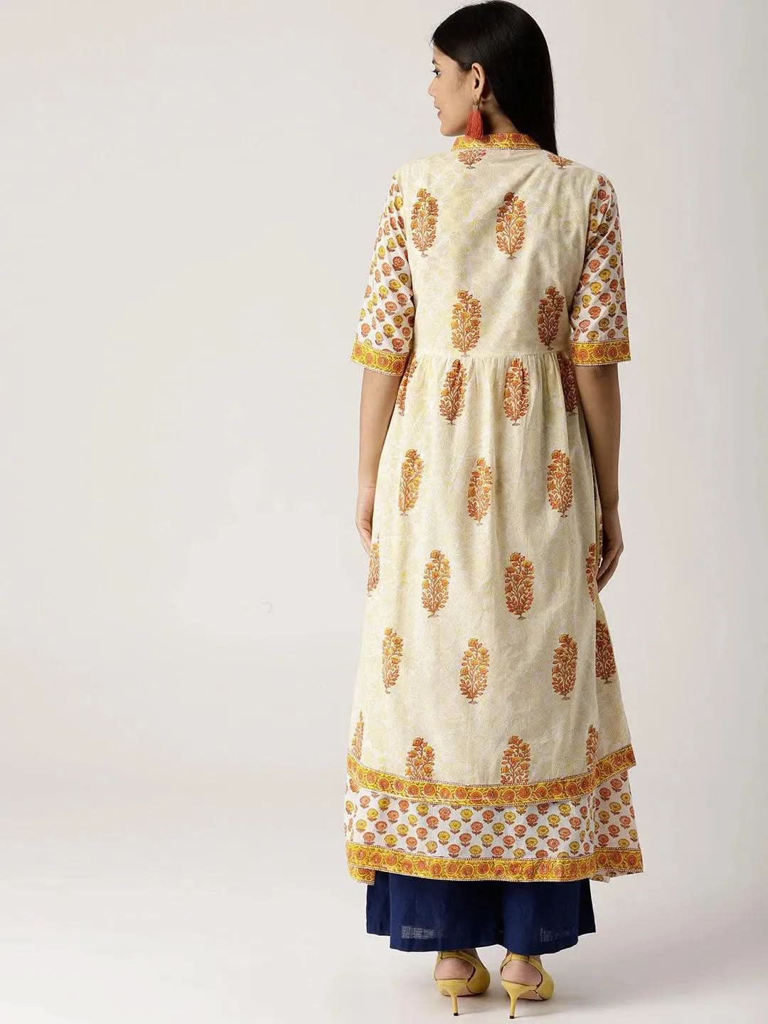 Anouk White Printed Cotton Kurta With Jacket
