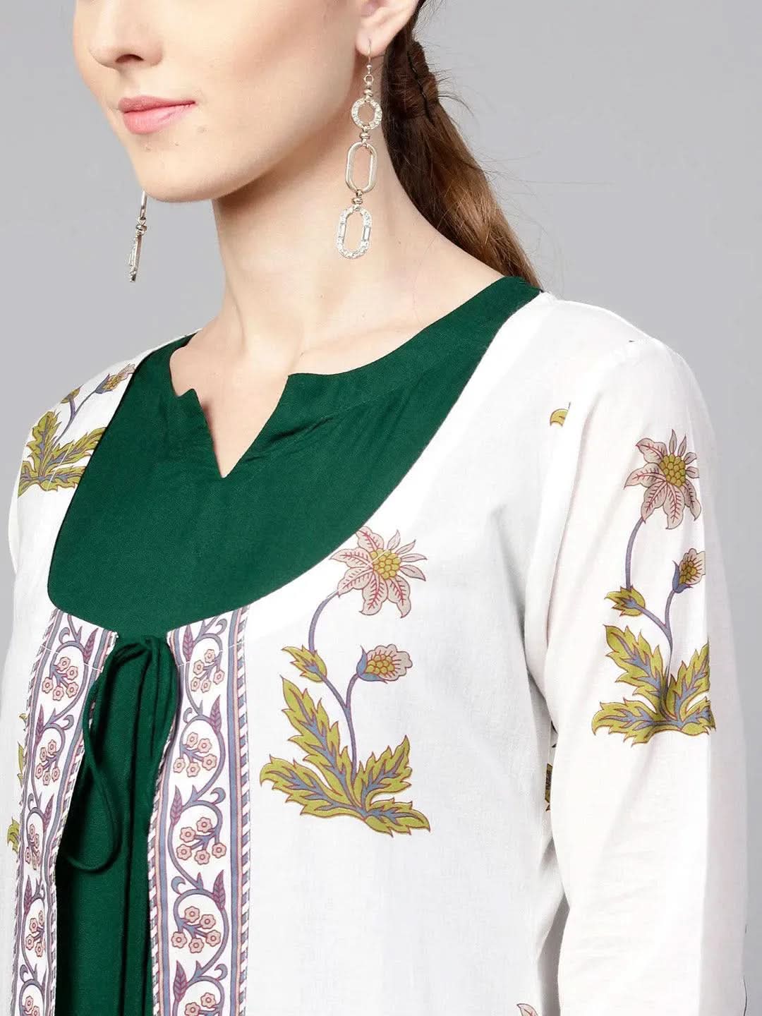 Anouk White Printed Cotton Kurta With Jacket