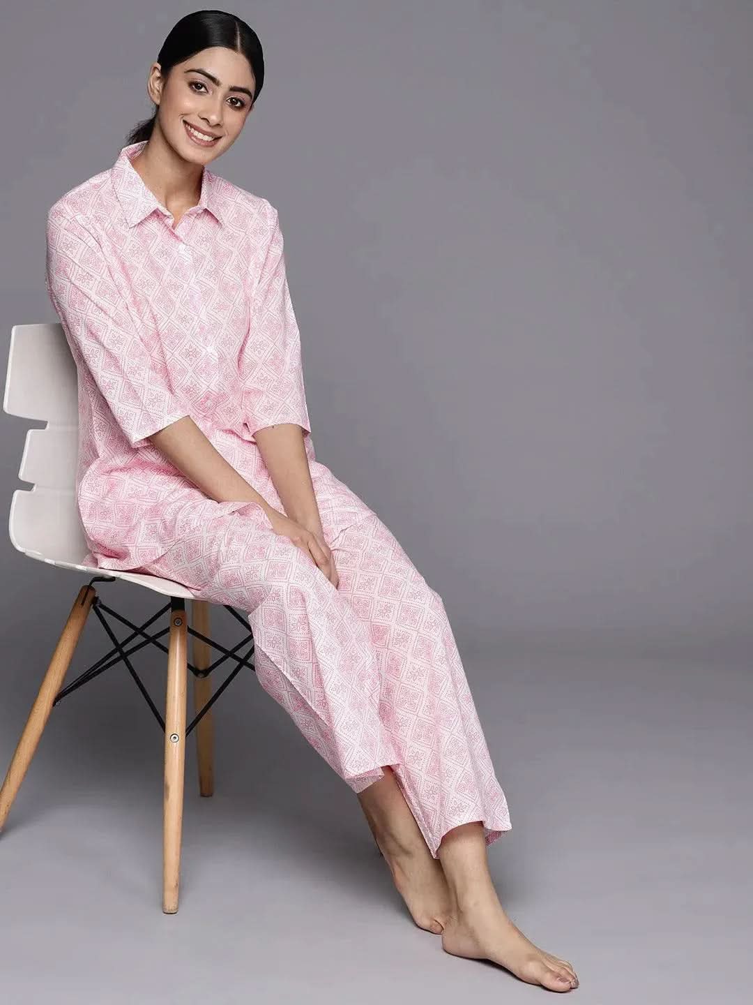 Anouk White Printed Cotton Night Suit