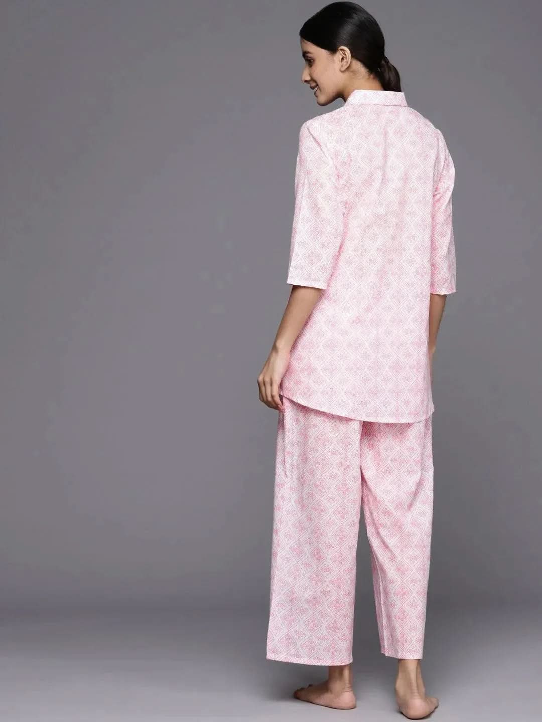Anouk White Printed Cotton Night Suit