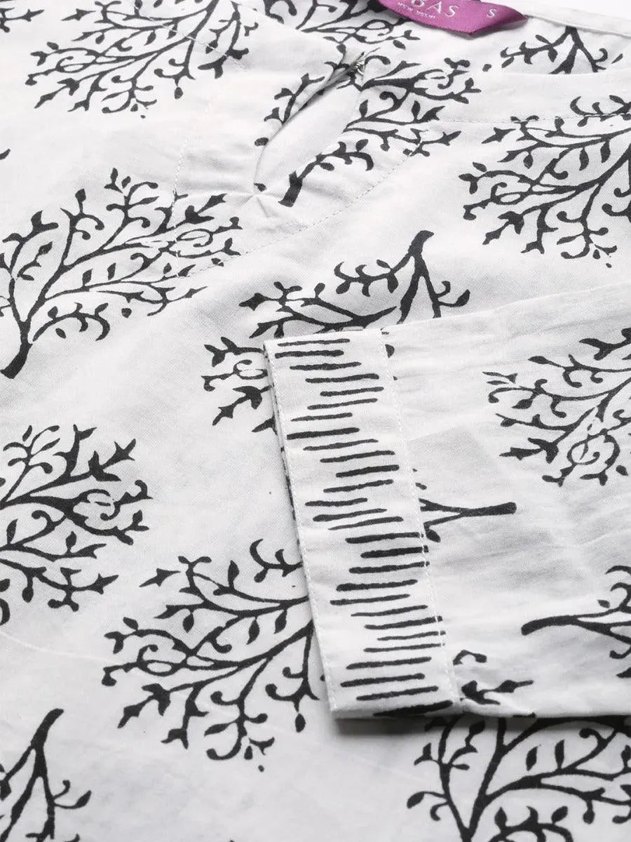Anouk White Printed Cotton Straight Kurta With Palazzos & Dupatta