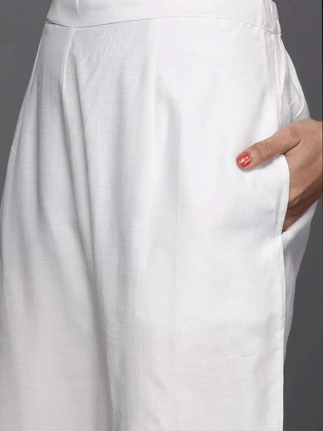 Anouk White Printed Silk Straight Kurta With Dupatta