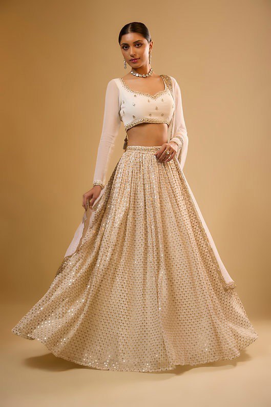 White Sequins Georgette Lehenga