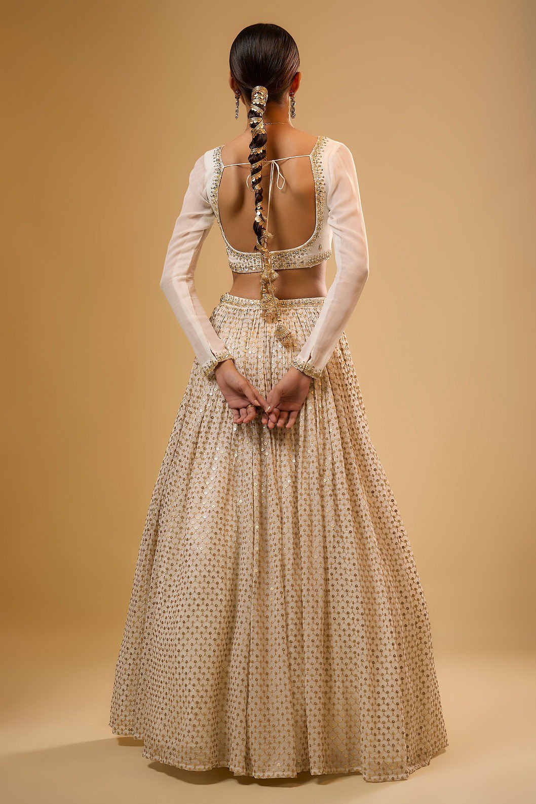 White Sequins Georgette Lehenga