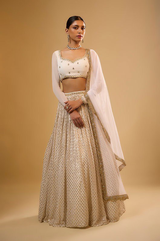 White Sequins Georgette Lehenga