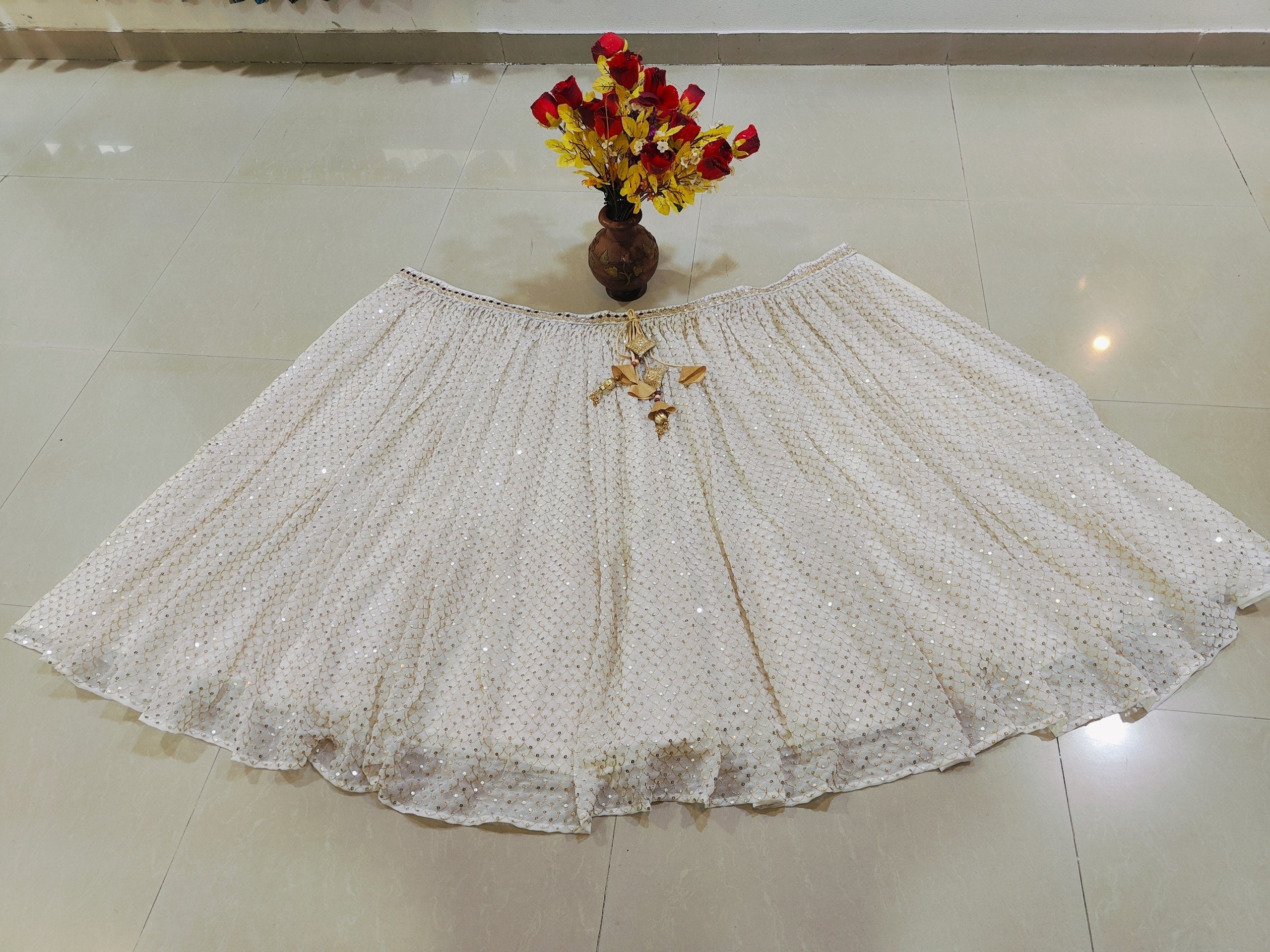 White Sequins Georgette Lehenga