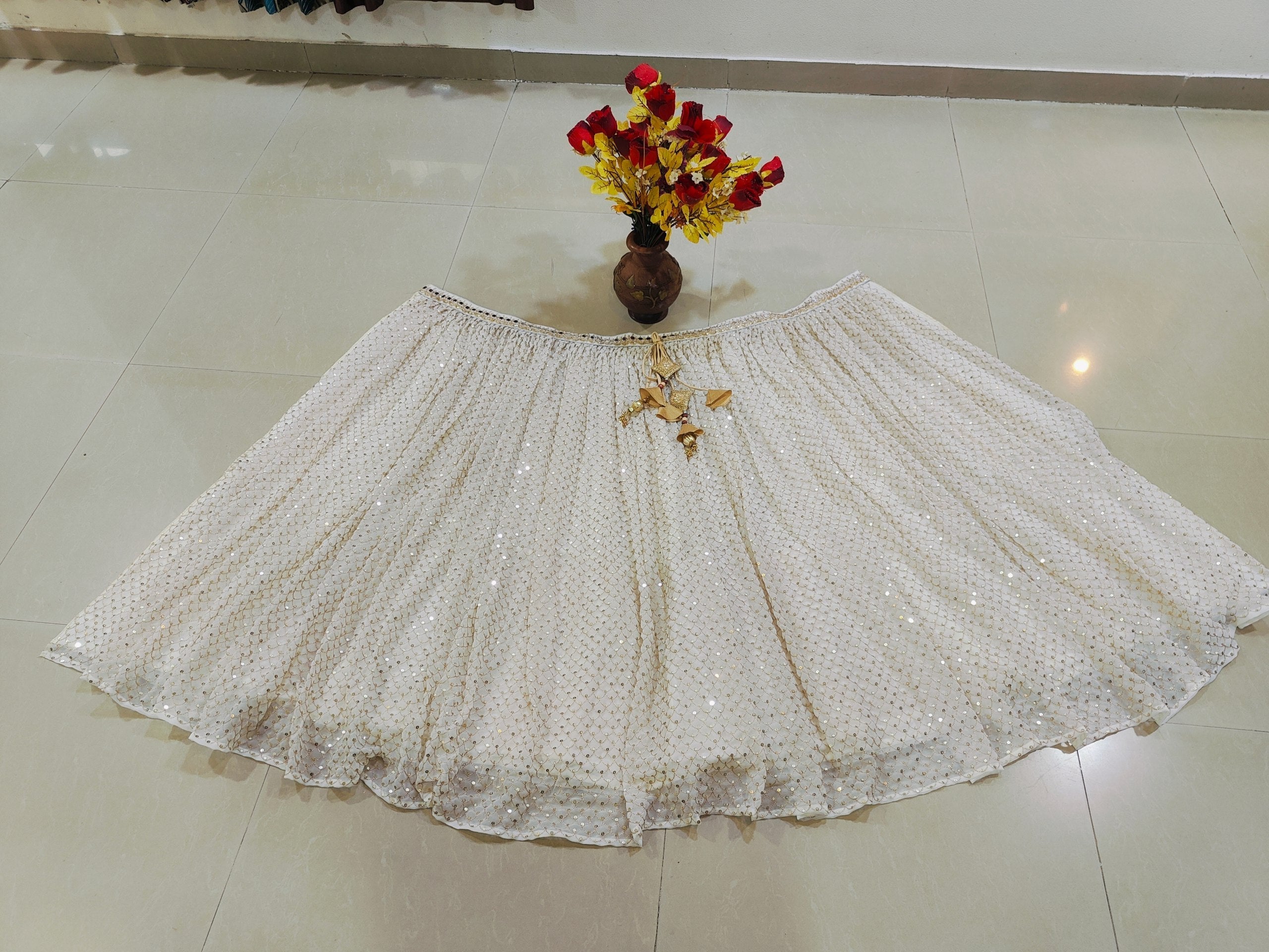 White Sequins Georgette Lehenga