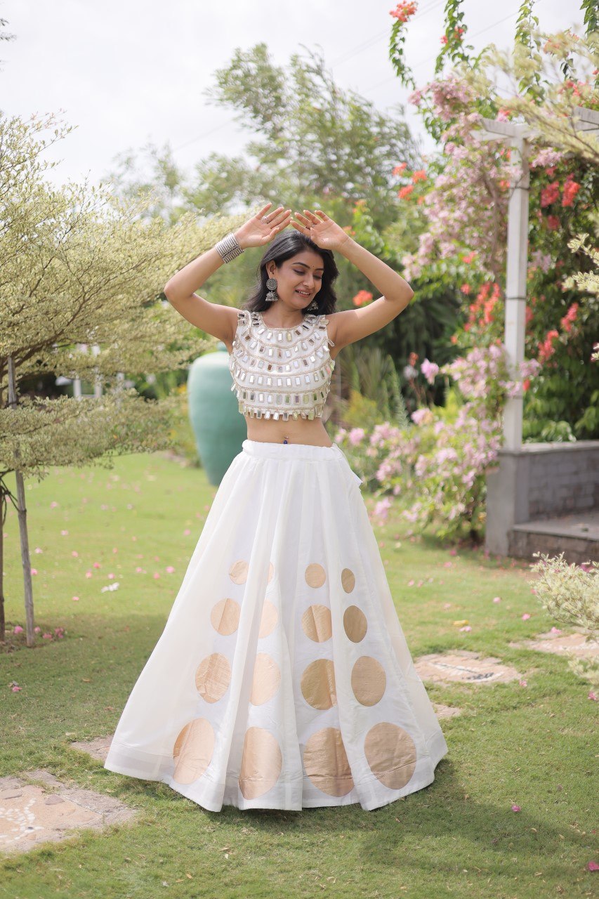 White Silk Gota Pattern Lehenga Set