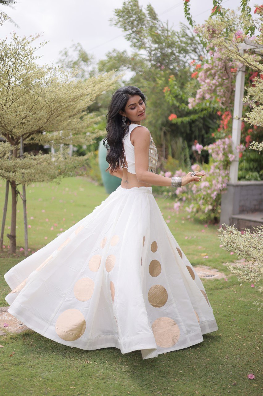 White Silk Gota Pattern Lehenga Set