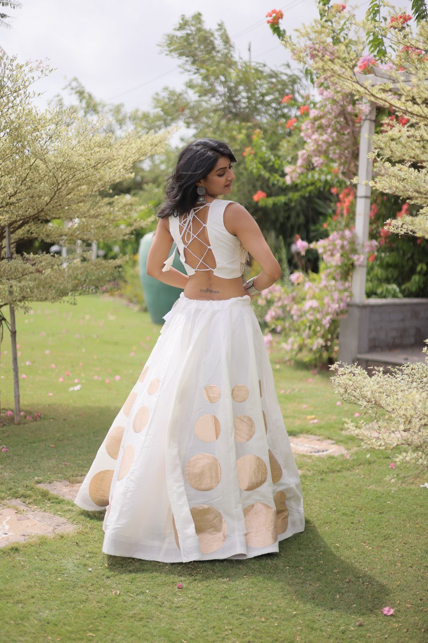 White Silk Gota Pattern Lehenga Set