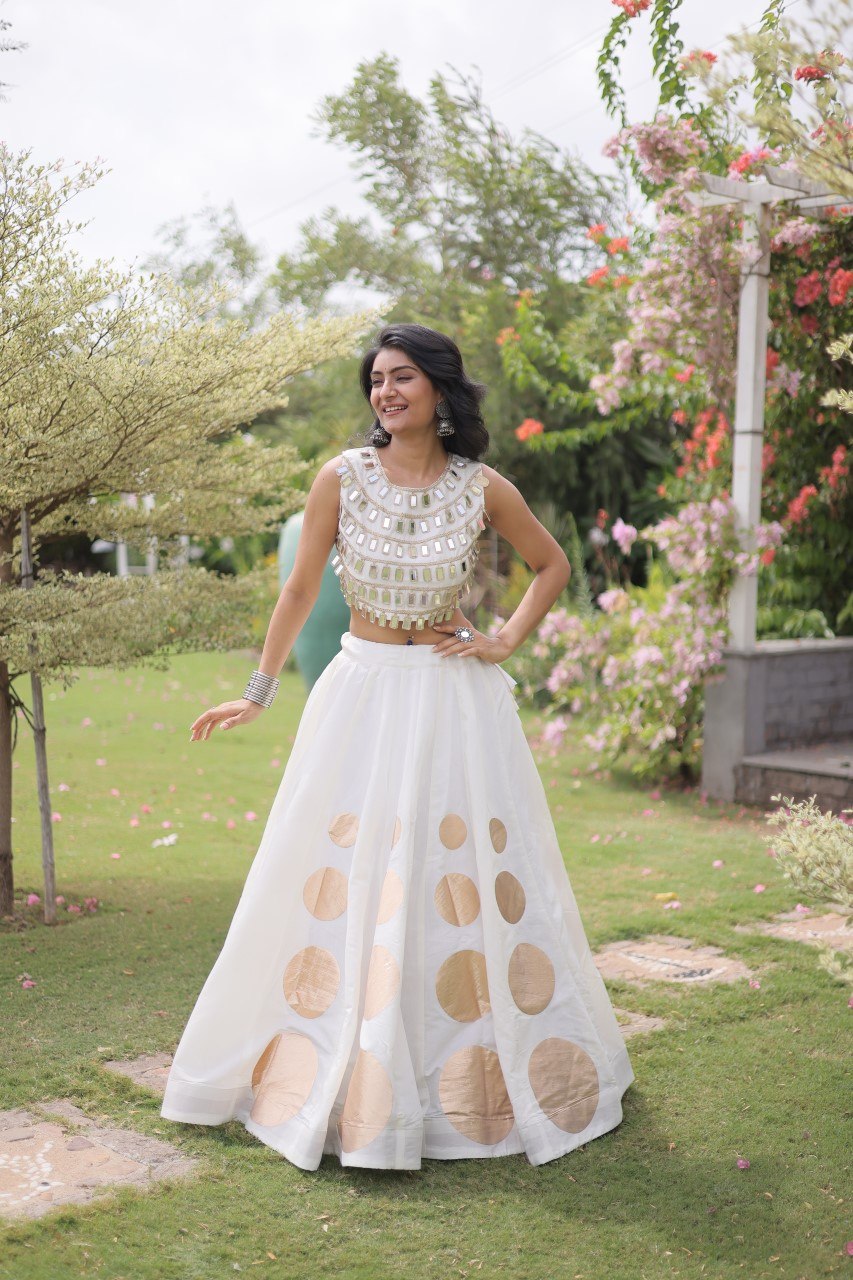 White Silk Gota Pattern Lehenga Set