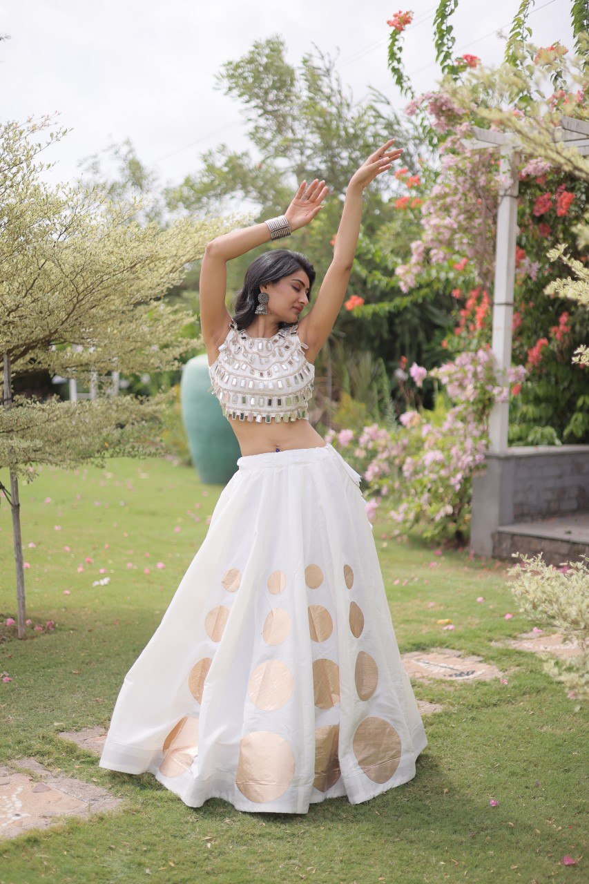 White Silk Gota Pattern Lehenga Set