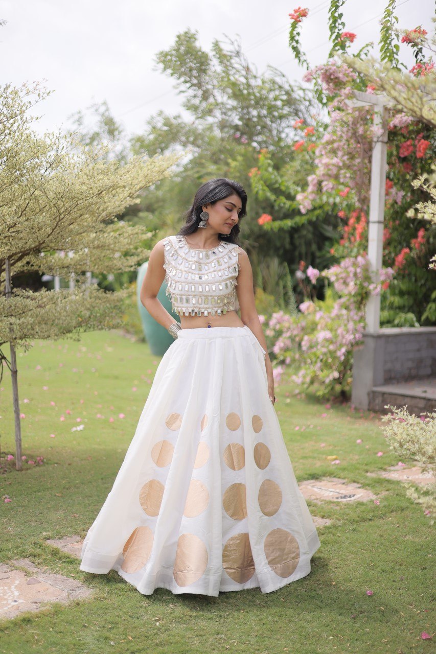 White Silk Gota Pattern Lehenga Set