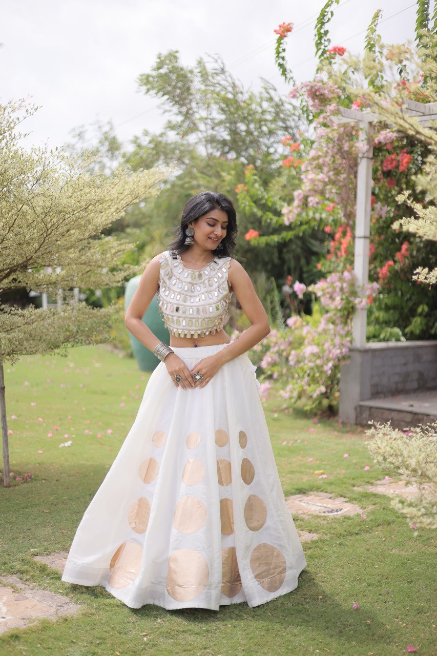 White Silk Gota Pattern Lehenga Set