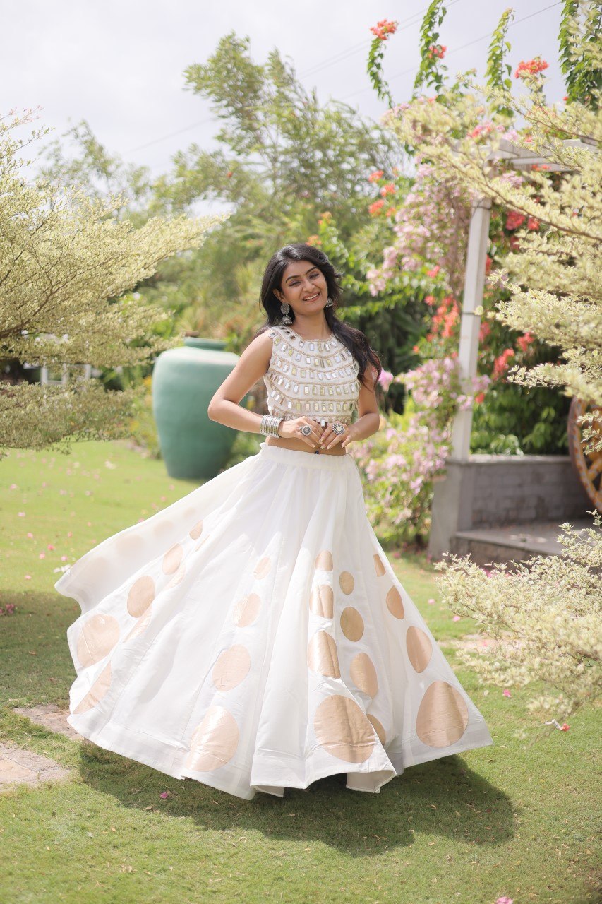 White Silk Gota Pattern Lehenga Set