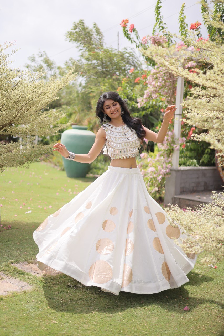 White Silk Gota Pattern Lehenga Set