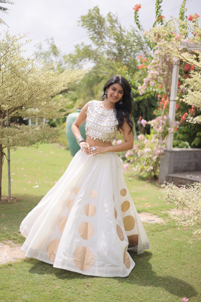 White Silk Gota Pattern Lehenga Set