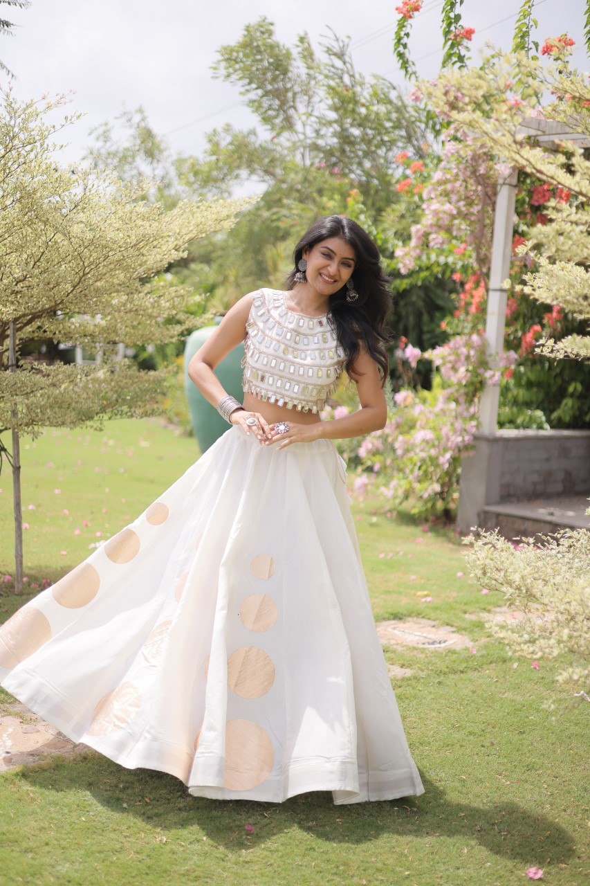 White Silk Gota Pattern Lehenga Set