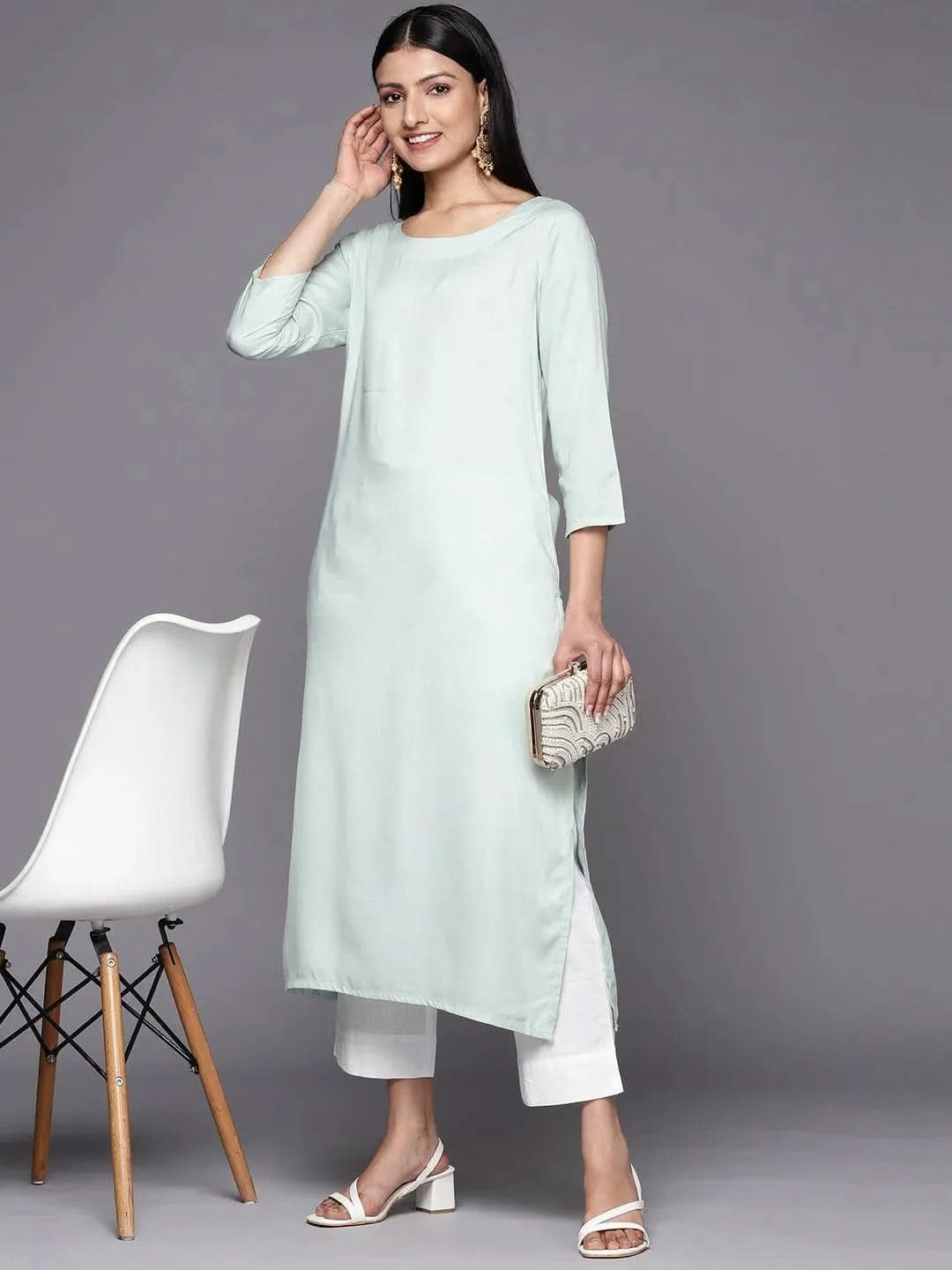 Anouk White Solid Cotton Trousers