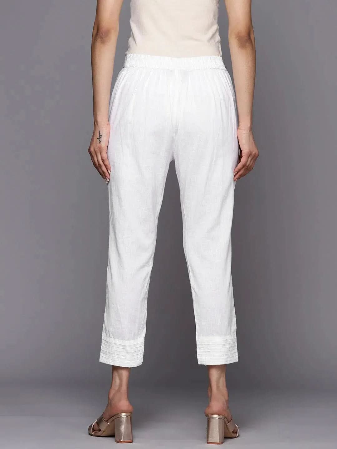 Anouk White Solid Cotton Trousers