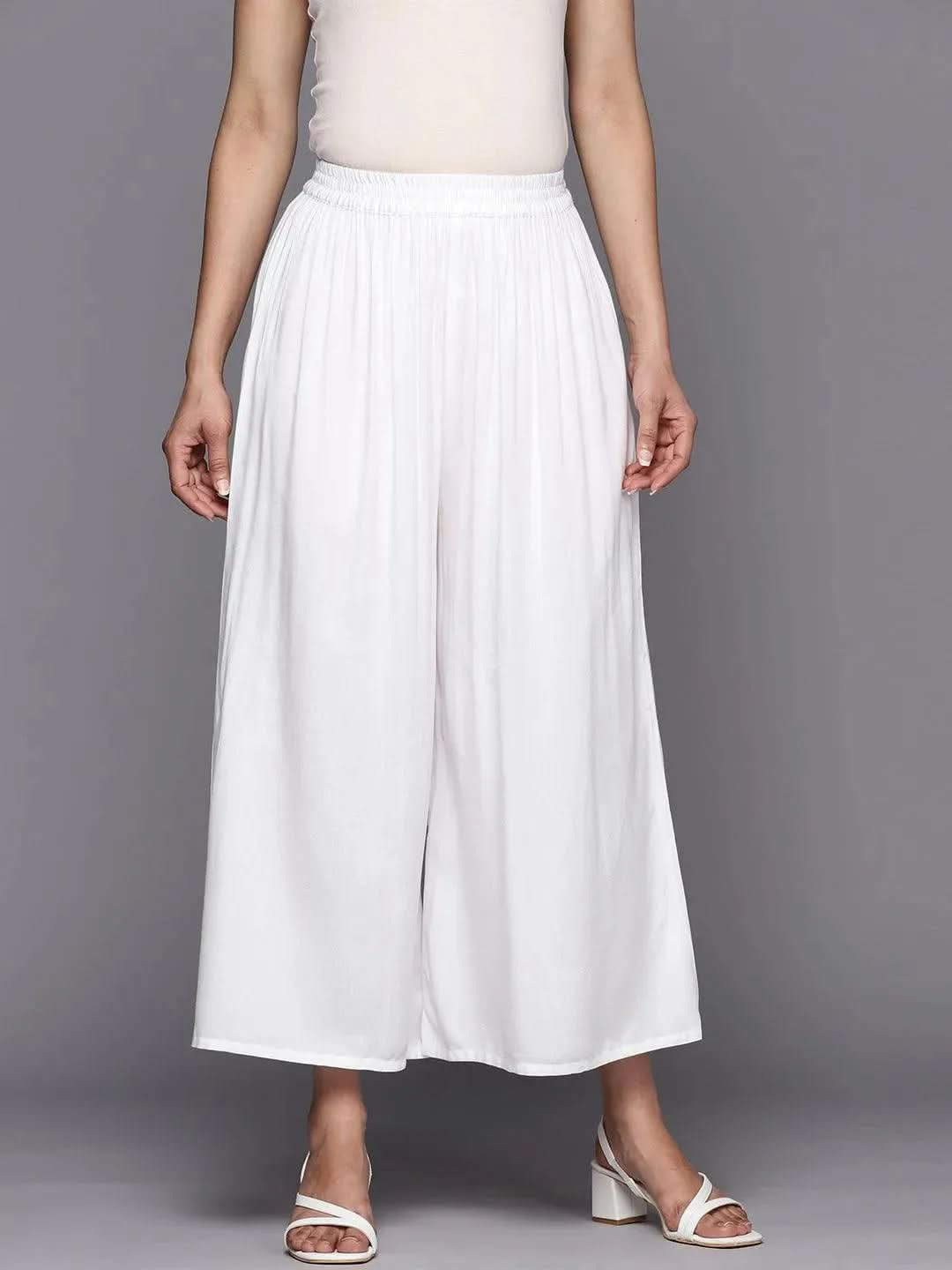 Anouk White Solid Rayon Palazzos