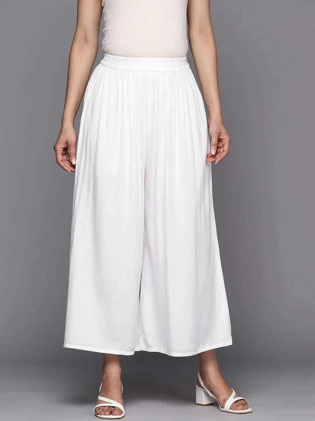 Anouk White Solid Rayon Palazzos