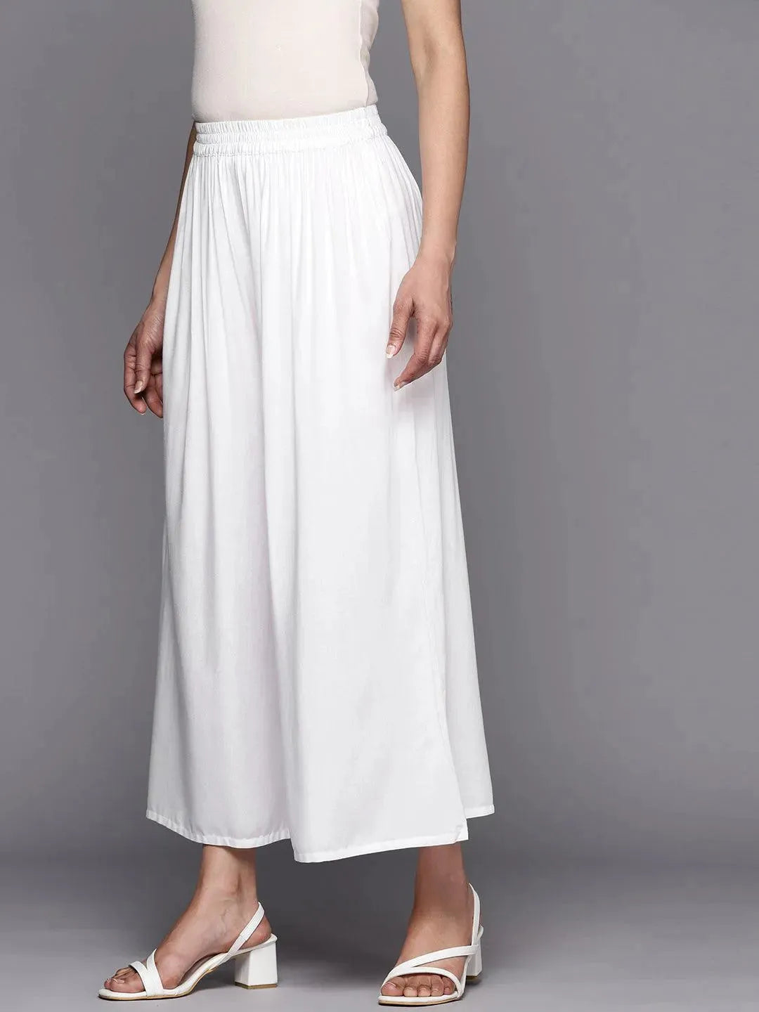 Anouk White Solid Rayon Palazzos