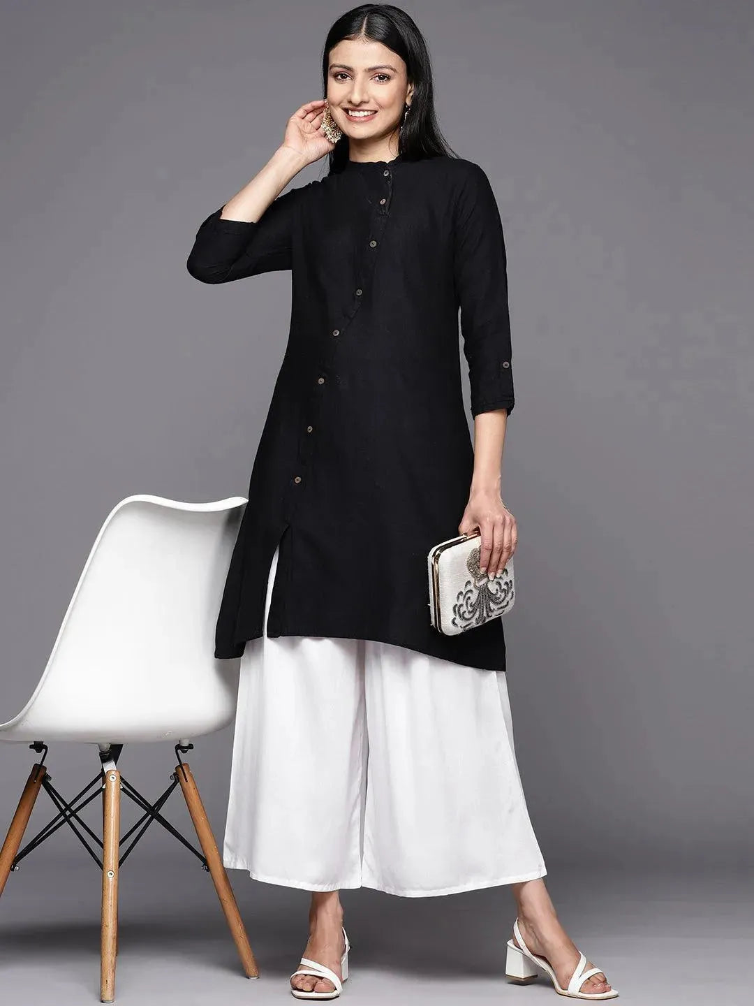Anouk White Solid Rayon Palazzos