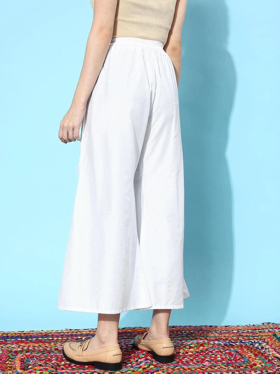Anouk White Solid Silk Palazzos