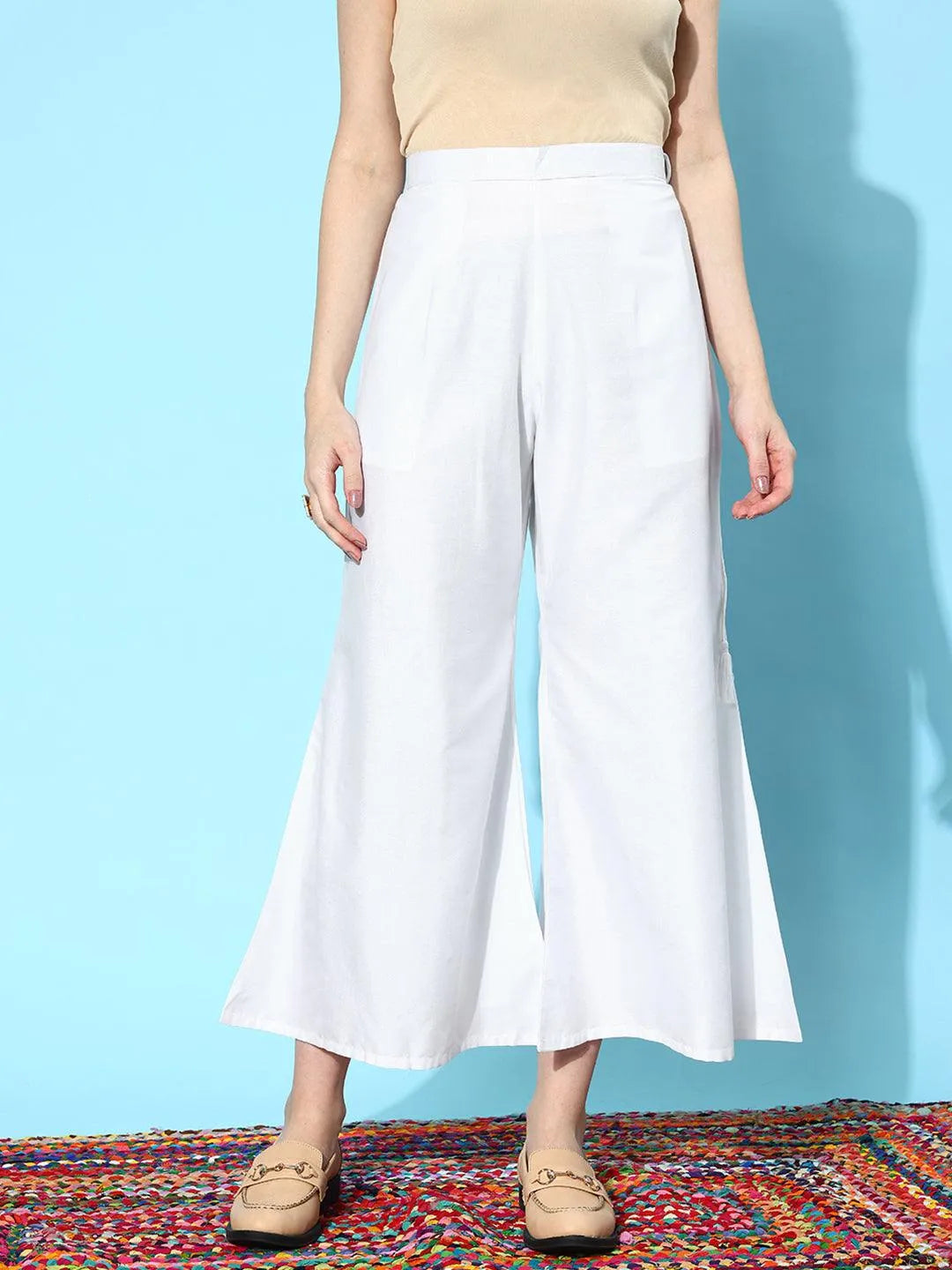 Anouk White Solid Silk Palazzos