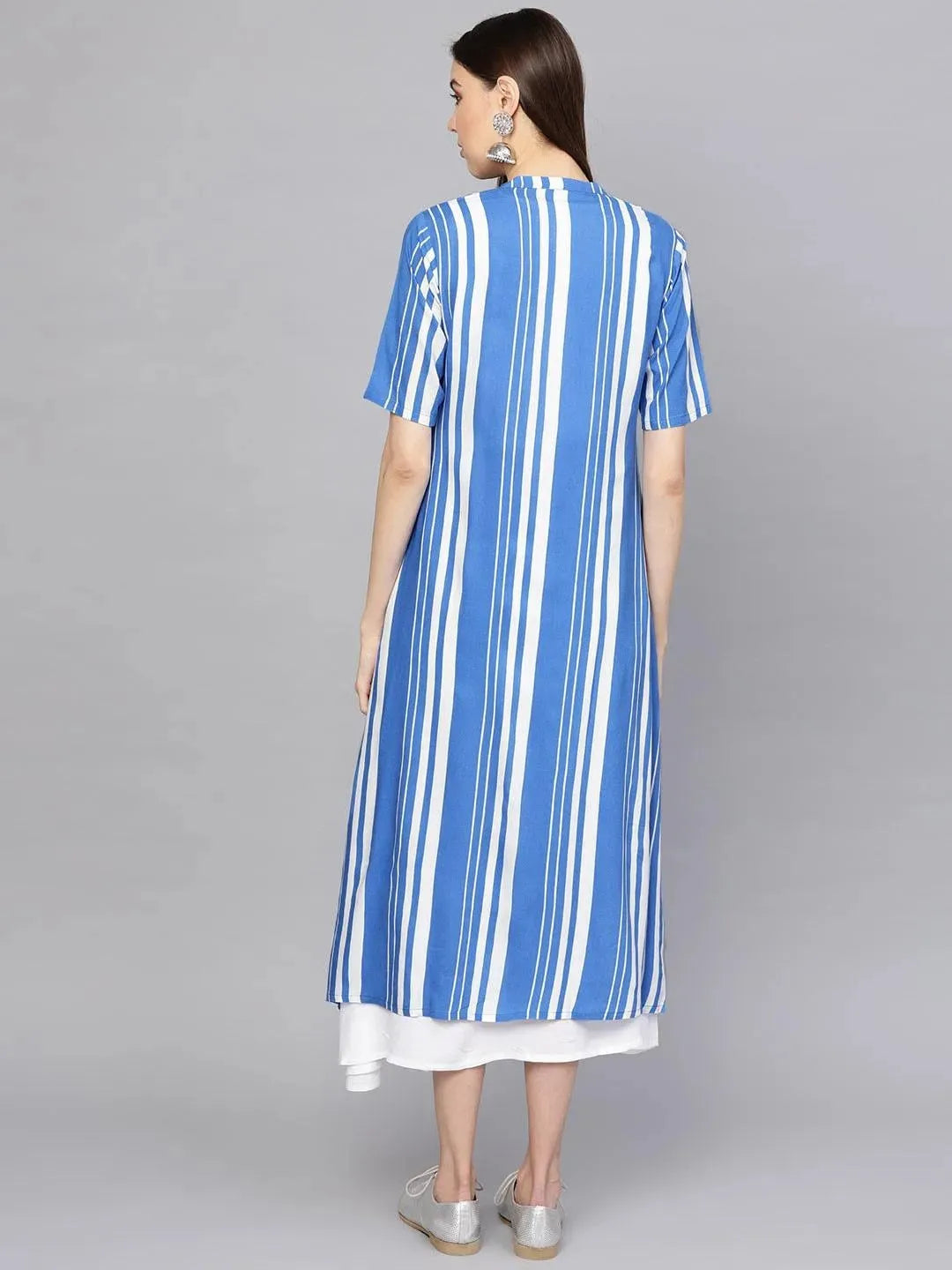 Anouk White Striped Cotton Dress With Jacket