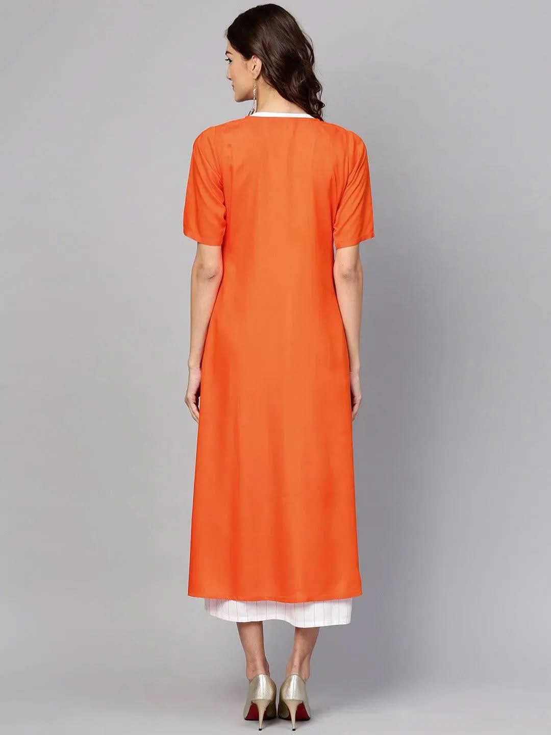 Anouk White Striped Rayon Dress With Jacket