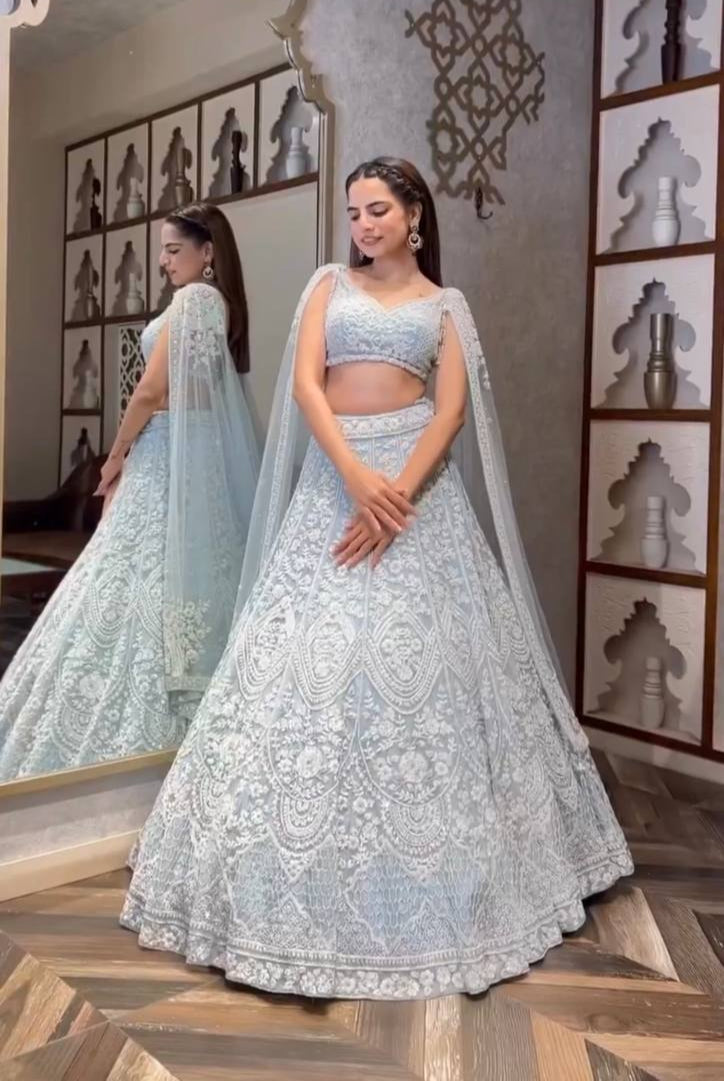 Milky Traditional Obsession – Exquisite Net Sequin Lehenga Set