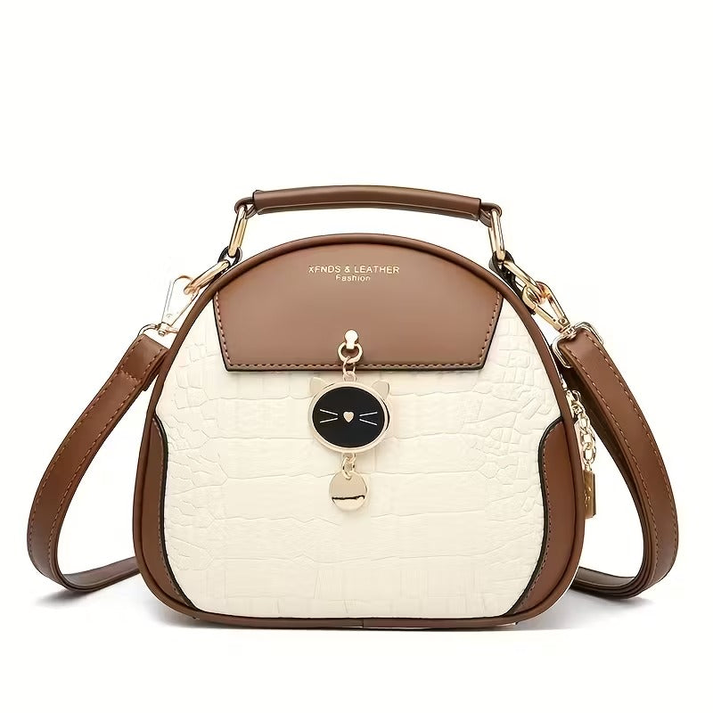 Blue Plaid Round Crossbody Bag for Women | Korean Style Faux Leather Shoulder Purse