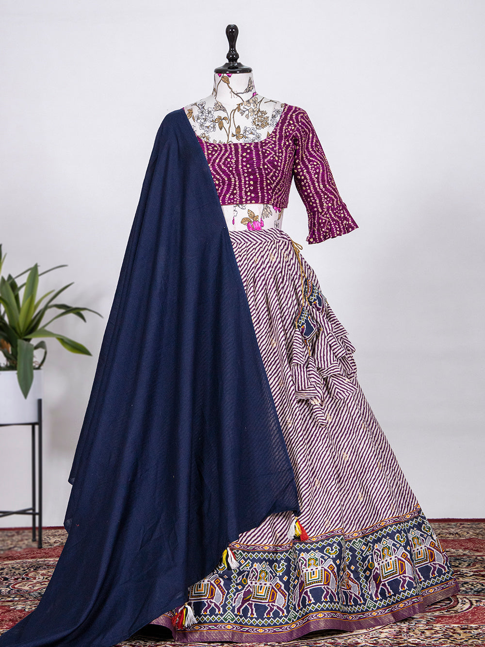Wine Color Printed With Foil Cotton Lehenga